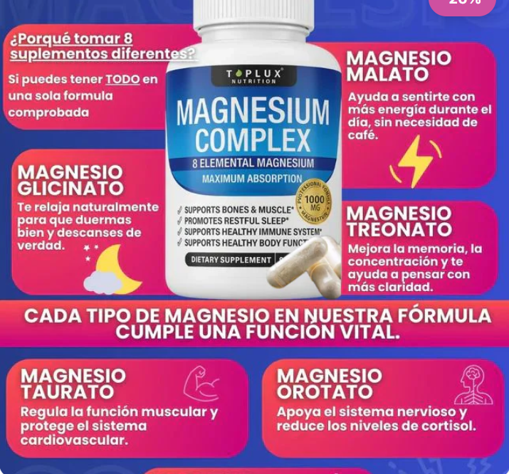 Toplux Magnesium Complex 1000 mg 90 Cápsulas - Imagen 3